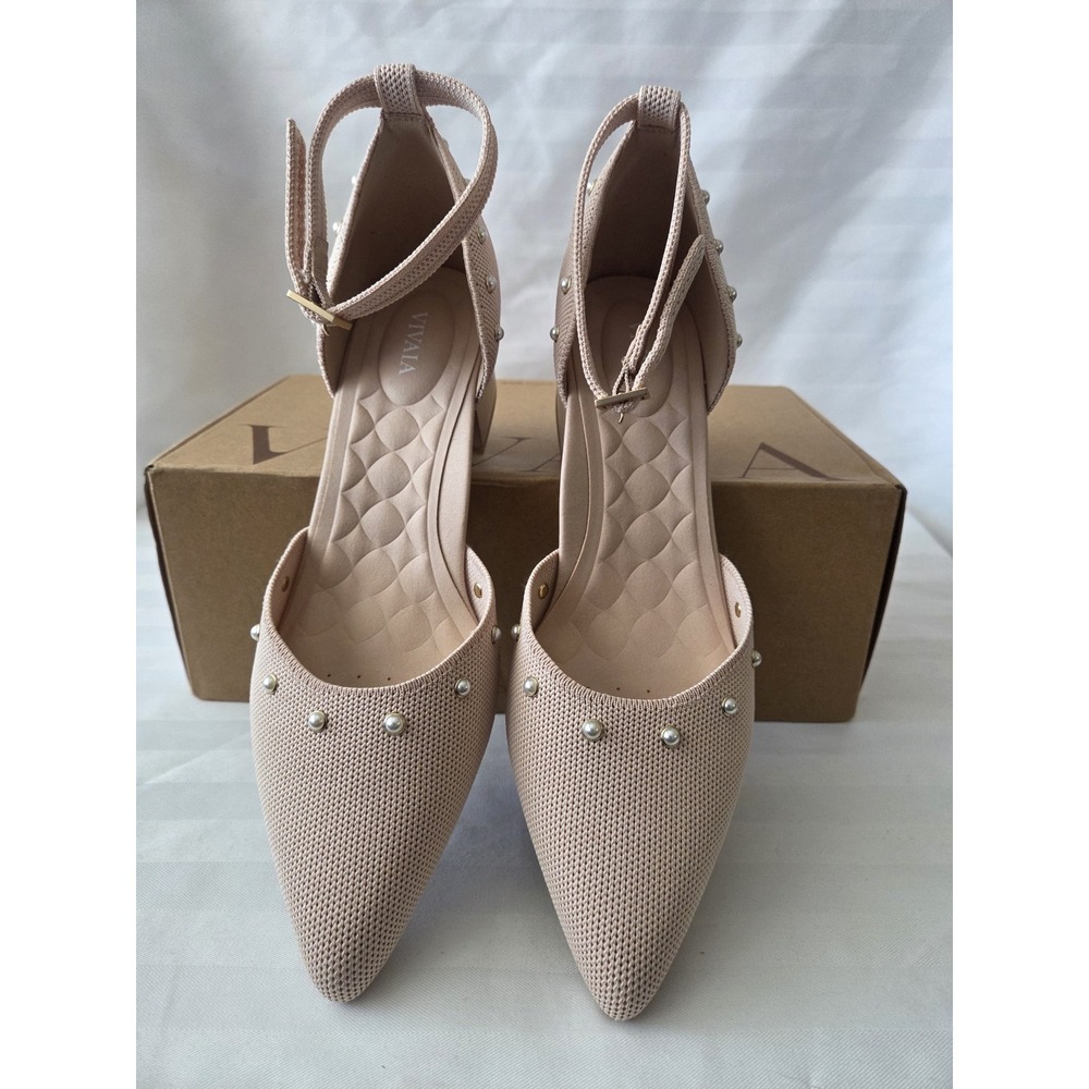 VIVAIA Galilea Ballet Blush Pearl Knit Pointed Toe Block Heel Pumps EU 41 US 9.5 - Picture 3 of 16